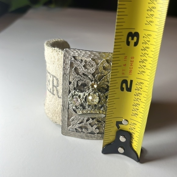 UNIQUE Extra Wide Cuff Bracelet with Silver Tone Crown Detailing - Picture 12 of 13